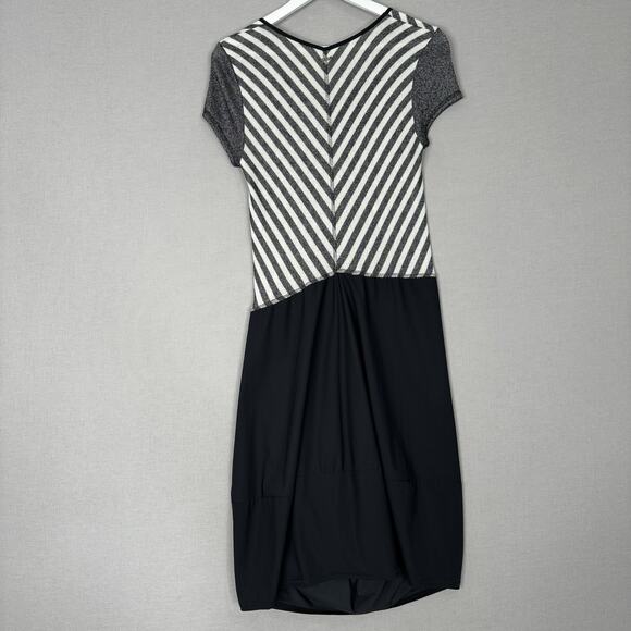 Deca Paris Womens Dress 3/US 10 Black Midi Striped Layered Lagenlook Artsy Funky - Picture 7 of 13